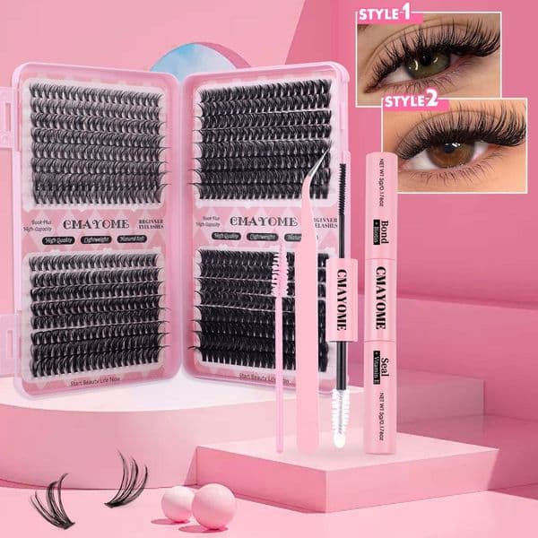 640 Clusters DIY Lashes Kit with Lash Bond & Seal Thick Fluffy Individual Eyelashes Soft Lightweight Handmade Reusable D Curled DIY Segmented Eyelash Extensions