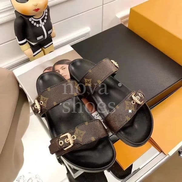 Designer Bom Dia sandals women slides slippers casual platform buckle sandal luxury mules shoes summer beach sliders genuine leather ladies flats size 36-45