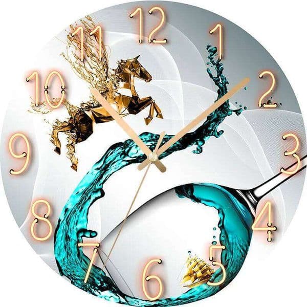 Nordic Light Luxury Wall Clock Horse Wine Living Room Bedroom Creative Fashion Decoration Mute Simple Glass Clocks Dial 30cm 26Y0121