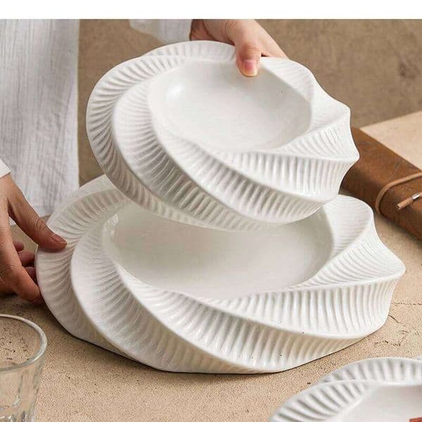White Ceramic Dining Plate Dinner Steak Hotel Restaurant Main Course Dessert Home Kitchen Tableware 26L0121