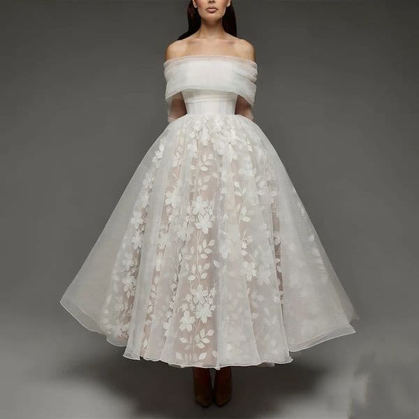 New Arrival Organza Wedding Dress for Bride 2026 With Shaw Strapless Lace A-line Ankle Length Bridal Formal Gown Vestidos De Noiva