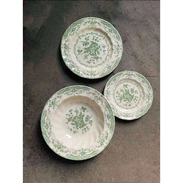 Vintage green flower vintage medieval style dinner yellow porcelain Chinese dessert plate bowl coffee cup saucer 26L0121