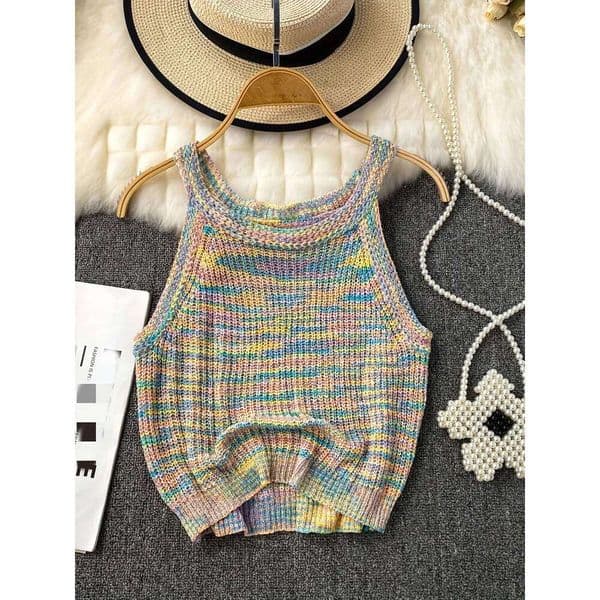 New Stylish and Comfortable Vest Women's Colorful Knit Halter Perfect for Casual Summer Days Crop Top