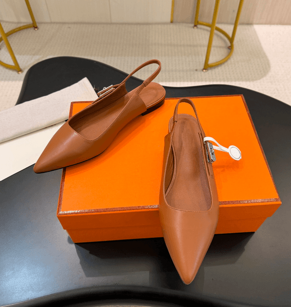 Women Ballet Flats Summer Casual Sandal Nappa Lovely Slingback Flats Pumps Luxury Designer Sling Pump Pointed Toe Calfskin Leathers 35-42EU
