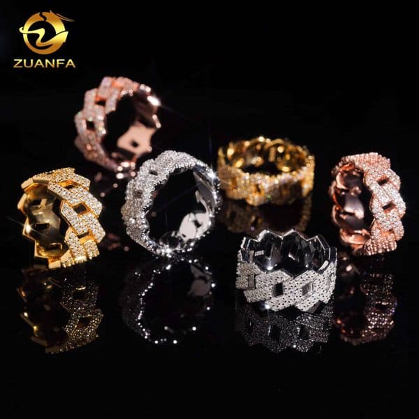 2 Circle Designs Iced Out VVS Moissanite Full Diamond Hip Hop Rings Solid 925 Silver Fine Jewelry 2Rows Ring for Men