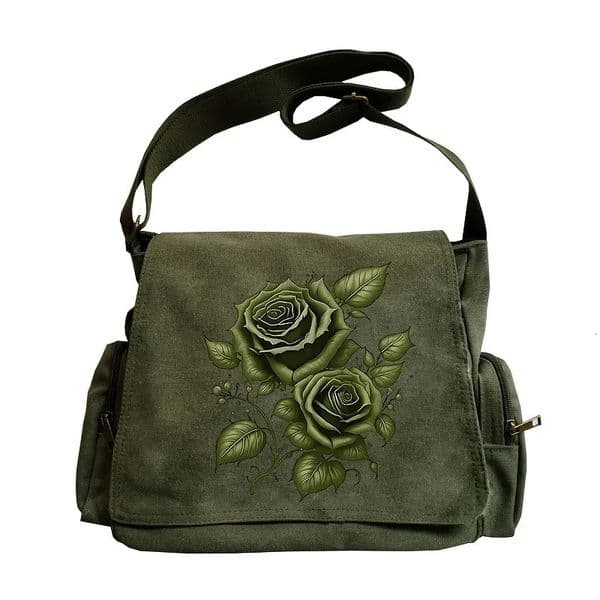 Rose Print Womens Messenger Bag Large Capacity Crossbody Bag Vintage Multiple Pockets Shoulder Bag Daily Commuting 260112