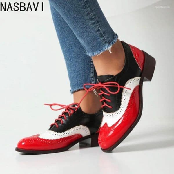 Dress Shoes NASBAVI Vintage Style Casual Lace Up For Women Oxfords Fashion Mixed Colors Flats Lady PU Leather Single Shoe