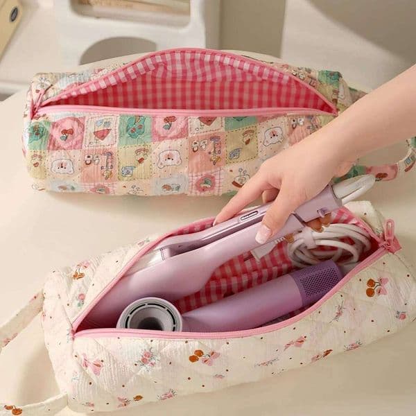 Travel Dryer with Handle Dustproof Curler Storage Bag Large Capacity Soft Quilting Cotton Hair Organizer 26W0121