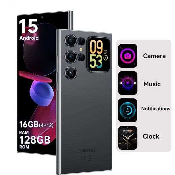 C62 Android 15 Mobile Phone, 16Gb 128Gb Globally Unlocked Version, 6.88" 90Hz Display, 1.81" Rear Screen, 5150Mah, 13Mp + 5Mp/Dual SIM SANNAING