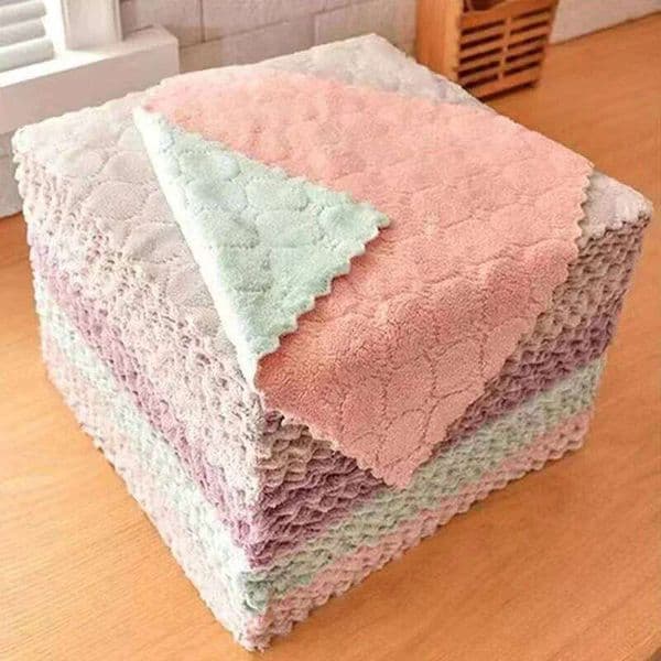 3/5/10pcs double-sided coral velvet ultra-high absorbent scouring pads, dishcloths, wipes 26Y0121
