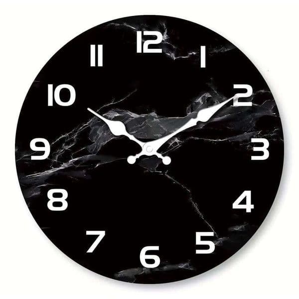 1pc Simple Black marble textured wooden wall clock - Silent non-ticking round clock, suitable for living bedroom, room deco 26Y0121