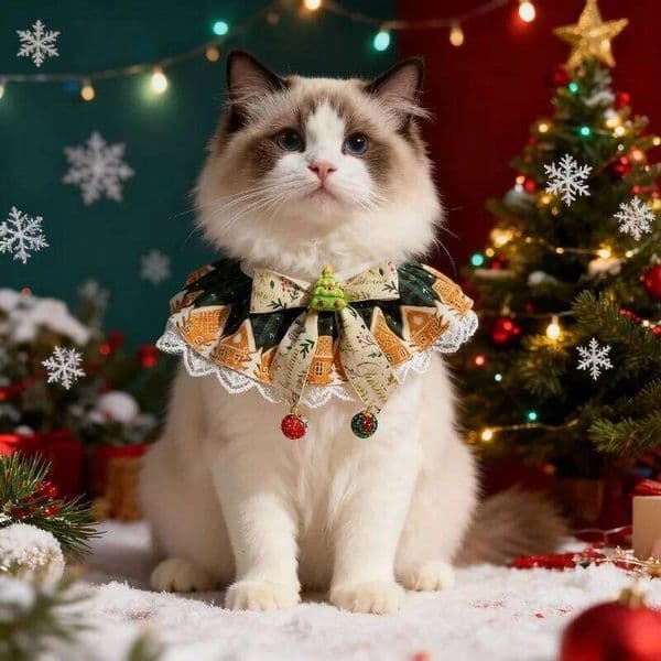 Adjustable Christmas Star Pattern Cat Collar Pet Dog Lace Bib Bandana for Cats and Small middle large Dogs 26W01121