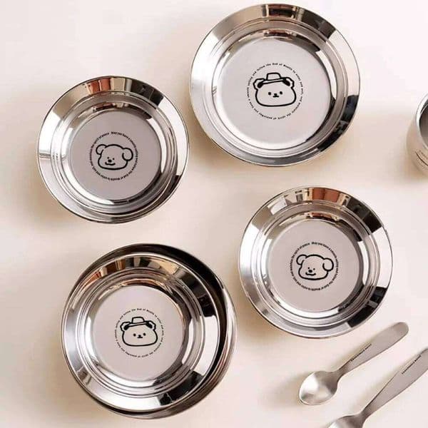 Stainless steel mini round plates, suitable for children adults on a diet, reusable, non-toxic, shockproof and dishw 26L0121