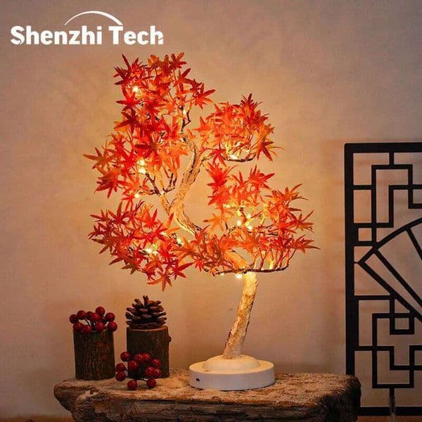 Artificial Bonsai Lights Table Maple Leaves Tree Fairy Lamp, Battery/USB Operated LED Night Light, for Camping Decor C260121