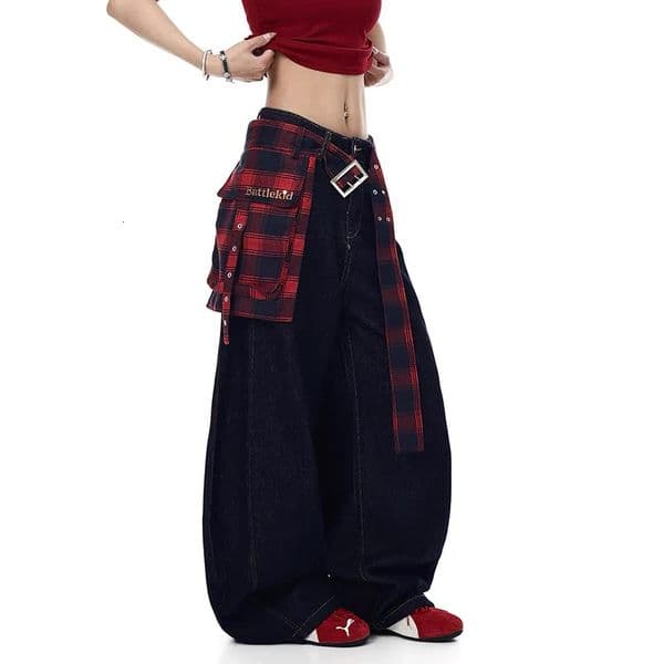 ZHIZOU Women Dark Blue Y2k Oversize Jeans Harajuku Wide Leg Denim Trouser Japanese 2000s Style Baggy Jean Pants Vintage Clothe 260119