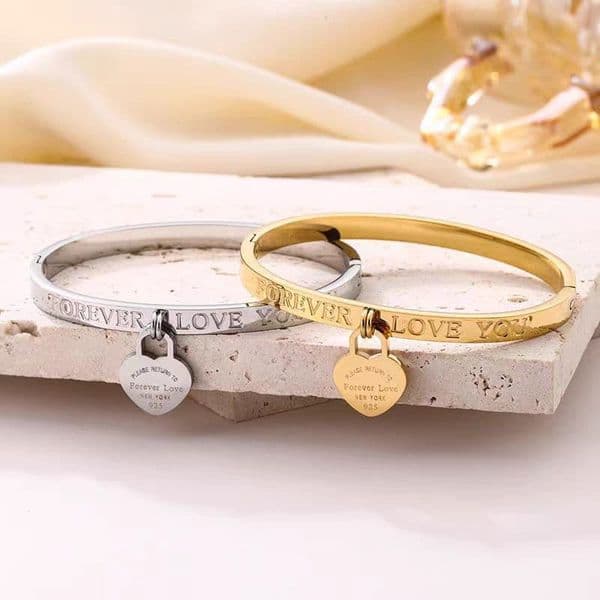 Stainless steel Gold Plated CZ Crystal Heart Bracelet Cuff Bangle for Women&Girl Wedding Mother' Day Jewelry Women DG0042A