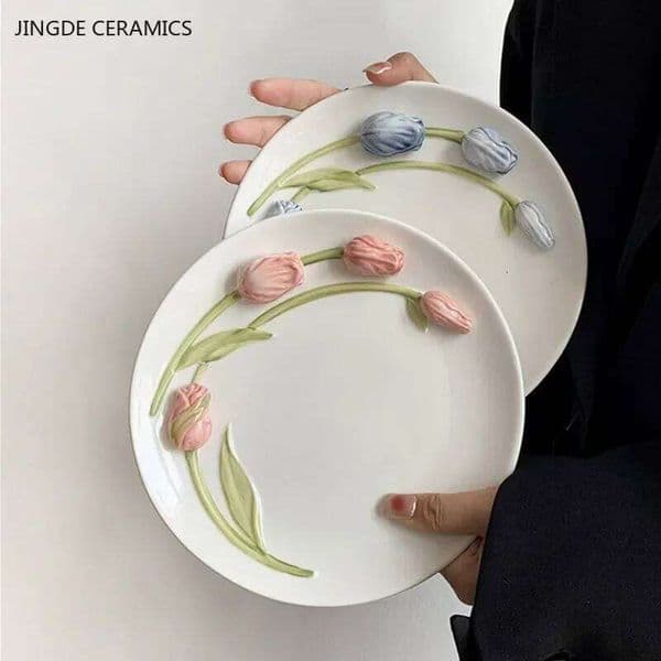 Exquisite Tulip Ceramic High Appearance Level Breakfast Dessert Plate French Cake Pasta Dishes Household Kitchen Tableware 26L0121