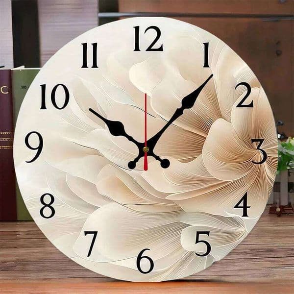 Simple& Elegant Flower Wooden Round Silent Hanging Wall Clock,Suitable For Living Room,Office,Study Room,Bedroom,Home Decoration 26Y0121