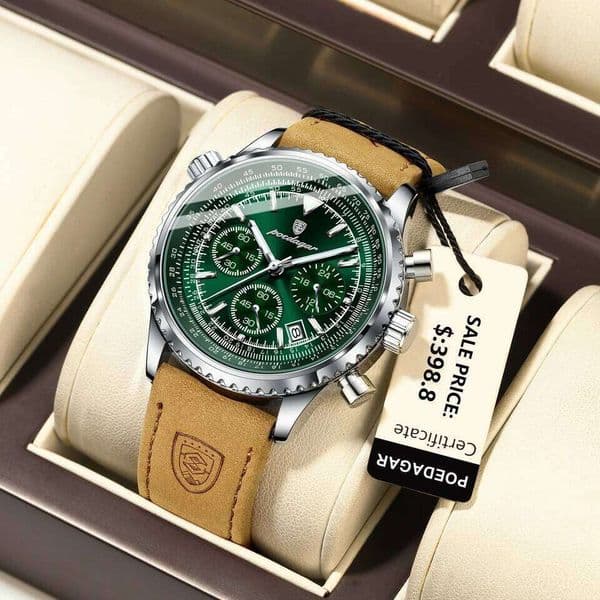POEDAGAR Luxury Man Watch Quartz Waterproof Luminous Date Chronograph Leather Men Wristwatch Military Sports Men's Watches Reloj 26W01121