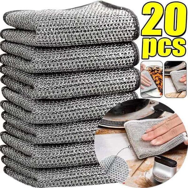 20 Pack Multipurpose Wire Dish Cloths - Reusable Heavy-Duty Metal Mesh Dishwashing Rags with Double Layer Design 26Y0121