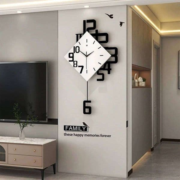 Modern Simple with Pendulum Wall Clock Without Ticking Noises Battery Operated for Living Room Bedroom Kitchen Deco 26Y0121