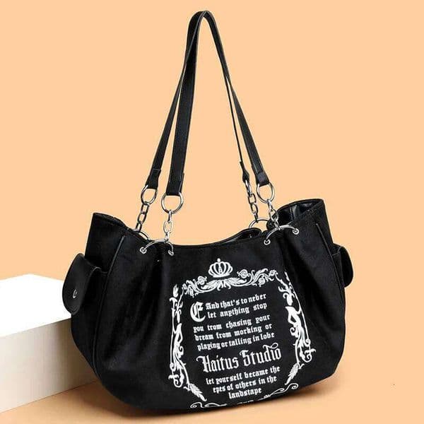 Y2k Women Pink Vintage Gothic Tote Bag Aesthetic Large Capacity Embroidery Letter Retro Ladies Grunge Chain Travel Shoulder Bags JINXIANGGUO