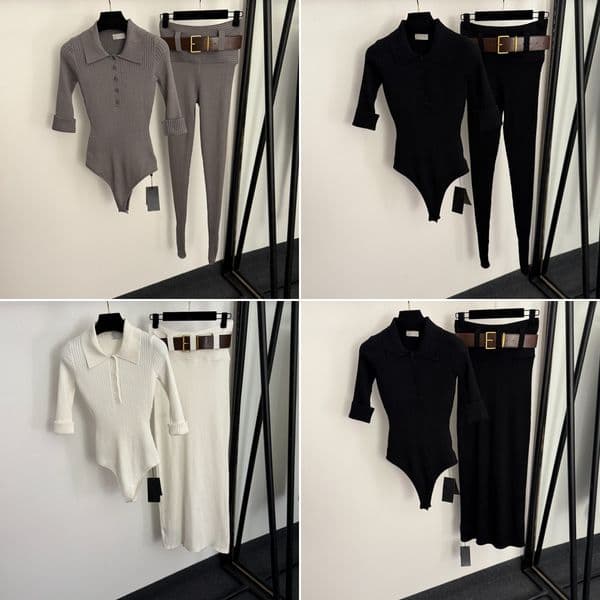 Luxury Bodysuit Leggings Designer Knit Rompers Daily Outfits Women Blouse Skirt Elastic Knitted Jumpsuit Luxury Tracksuits