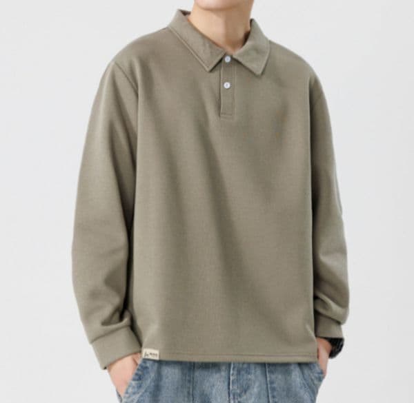 a1 Men Long-sleeved Autumn and Winter Heavy Loose Solid Color Lapel Youth Casual