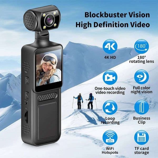 2026 New New 4K Outdoor HD Action 180 Rotatable Vlog outdoor Wifi Mini Wearable Camera Infrared Night Vision Sports DV Bicycle Driver Free Shipping Shipping