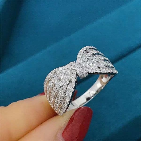 Bowknot Finger Rings Sparkly CZ Infinity Forever Love Knot Band Stackable Promise Eternity Engagement Jewelry for Her