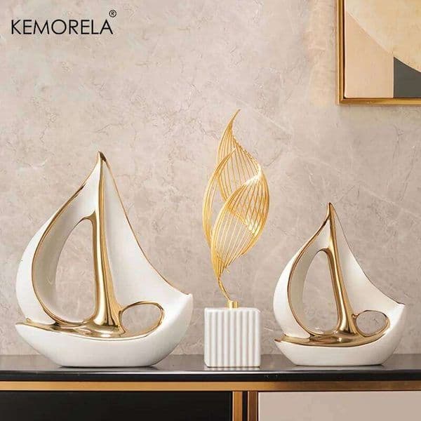 Ceramics Luxury Sailboat Sculpture Post-modern Living Room Ornaments Office Desk Accessories Decorative Boat Figurines Craft 26W01212