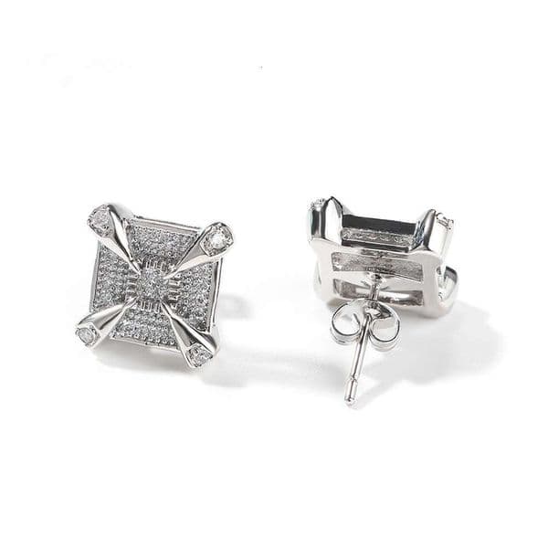 Trendy Cross-Border Hot Selling Dragon Claw Square Moissanite diamond earrings Fashion Retro Design Hip-Hop Earrings Wholesale