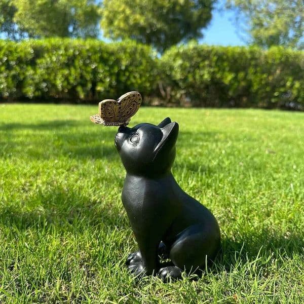 1pc Curious Cat with Butterfly Indoor and Outdoor Cute Decoration Figurine Resin Ornament 26H0122