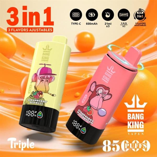 Bang King 85000 Puff Triple Flavors 3 in 1 Disposable Vape Puffs 85K PUF Taff with Smart Screen Whole 0%2%3%5% Nicotine E-Cigarettes Va2016
