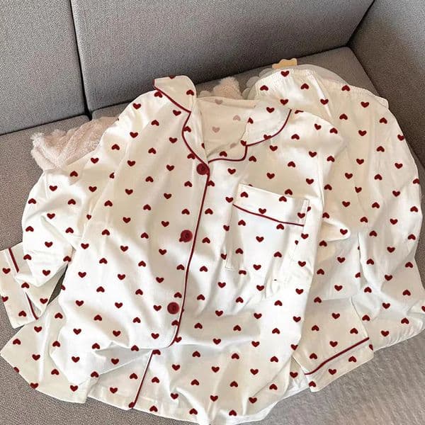 Spring and Autumn Ladies Ins Style Pajamas Homewear Set Girls Printed Love Long-Sleeved Underwear Pajamas Homewear Set 260121
