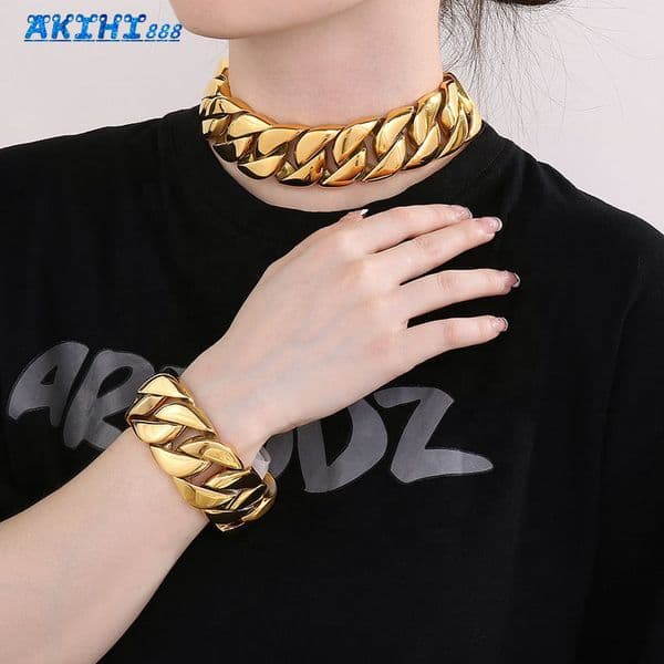 Factory Wholesale 24/32MM Width Big Thick Cuban Link Chain Bracelets Necklaces for Women and Men Silver Gold Color Jewelry