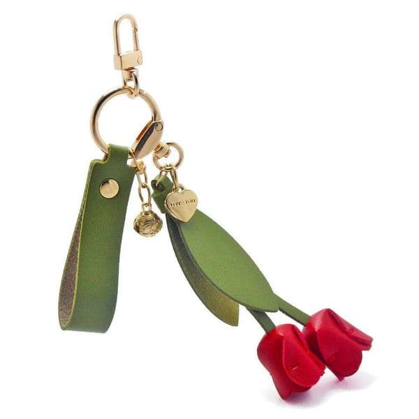 Tulip Gift Valentine's Day Rose Leather Car Keychain Bag Hanging Accessories 26W0122