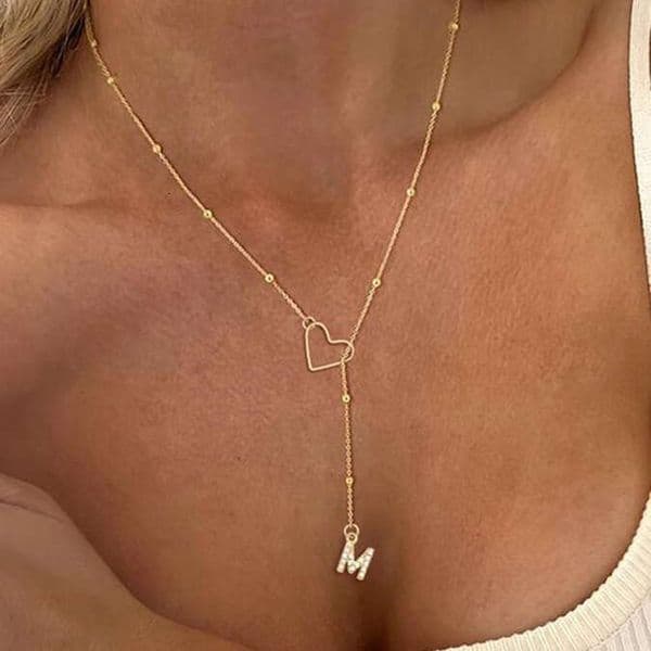 Cross-Border Amazon 26 Letter Heart Zircon Pendant Initial Y Shape Fashion Necklace Birthday Gift Jewelry for Women