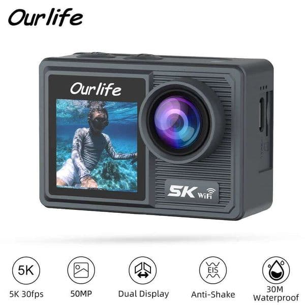 Ourlife Action 5K 4K Bicycle Camera 50MP 2.0 Touch LCD Screen EIS WiFi 170 30M Waterproof 5X Zoom Sports Video Cameras 26H0122