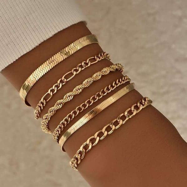 European and American Cross-Border Fashion Hot-Selling Exquisite Metal Bracelet 5-Piece Set Personalized Layered Jewelry Wholesale
