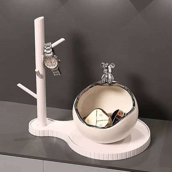 Ceramic Bear Tray Statue Accessory Storage Key Holder Candy Bowl Jewelry Earrings Suitable for Home Modern Table Office Decor 26H0121