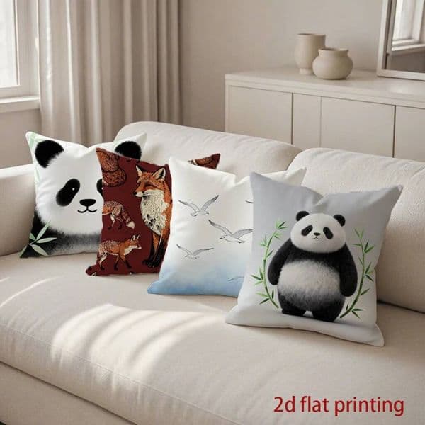 2D Panda Fox & Seagulls Patterned Covers Pattern Cushion Suitable For Sofa Bedroom Car Pillow Cover Pillow Case