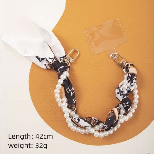 Chic Silk Scarf Pearl Phone Chain - Multi-Use Crossbody Lanyard for Phones, Bags & Daily Outfits Shockproof phone case