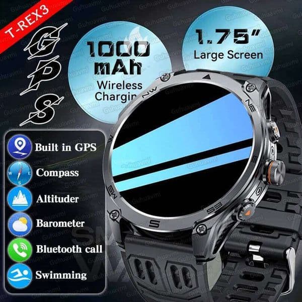 2025 GPS Smart Men 1000mAh AMOLED Dive Sports Digital Watch Altimeter Compass BT Call 1.75" Screen SmartWatch 26Y0122