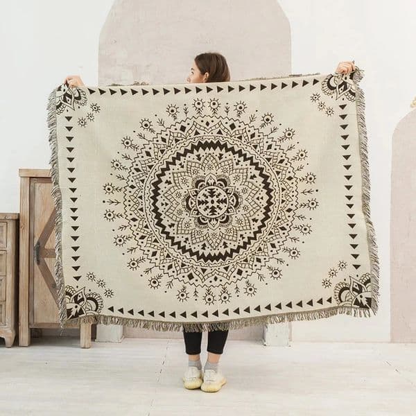 Vintage Boho Mandala Thread Blanket Countryside Geometry Sofa Hanging Tapestry Cotton Knitted Sofa Blanket for Home Drop ship 260121BJ