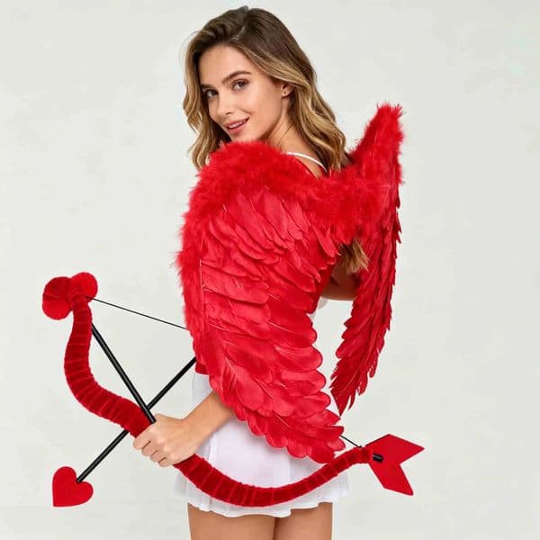 Bestseller Valentine's Day Bow Arrow Set with Red Feather Wings, Wedding Cupid Cosplay Photobooth Props, DIY Party Supplies ddmytues