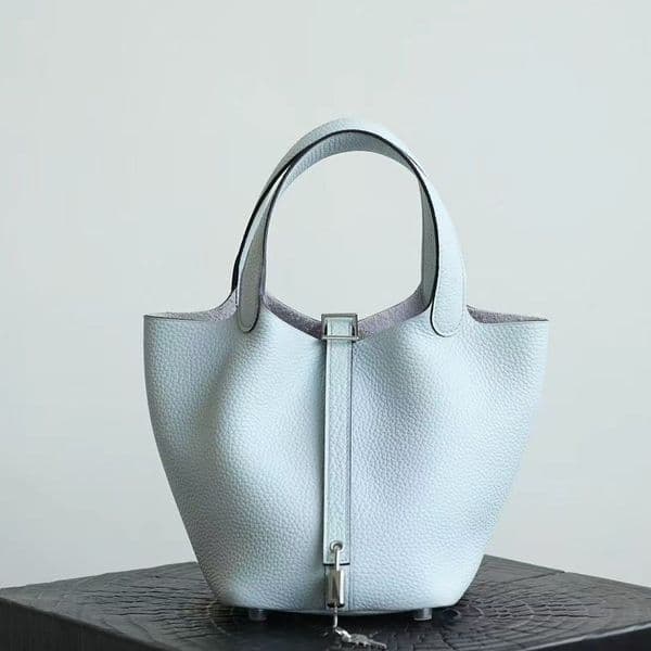 2025 New Calfskin Basket Bag, Genuine Leather Top Handle Tote, Fashionable Versatile Bucket Bag, Chic Commuter Purse, Casual Daily Handbag