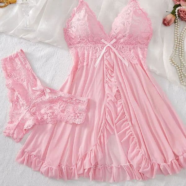 Suspender Suit Summer Ultra-thin Nightgown Lace Thong Sets Womens Sexy Pyjamas Lingerie Night Dress Comfortable Sleepwear 260121