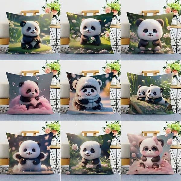 Cute Panda Print Decorative Bedroom Living Room Square Cushion Pillowcase