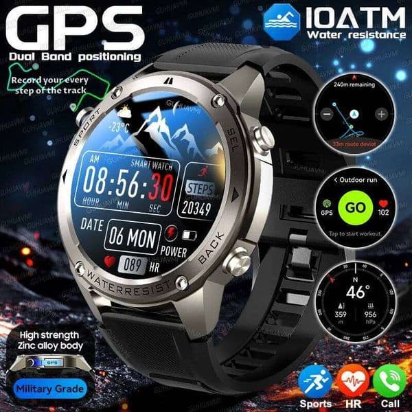 2026 New Military T-Rex3 Sports SmartWatch Men 10ATM Waterproof GPS Compass Altimeter 1.43" AMOLED Screen BT Call Smartwatch 26Y0122